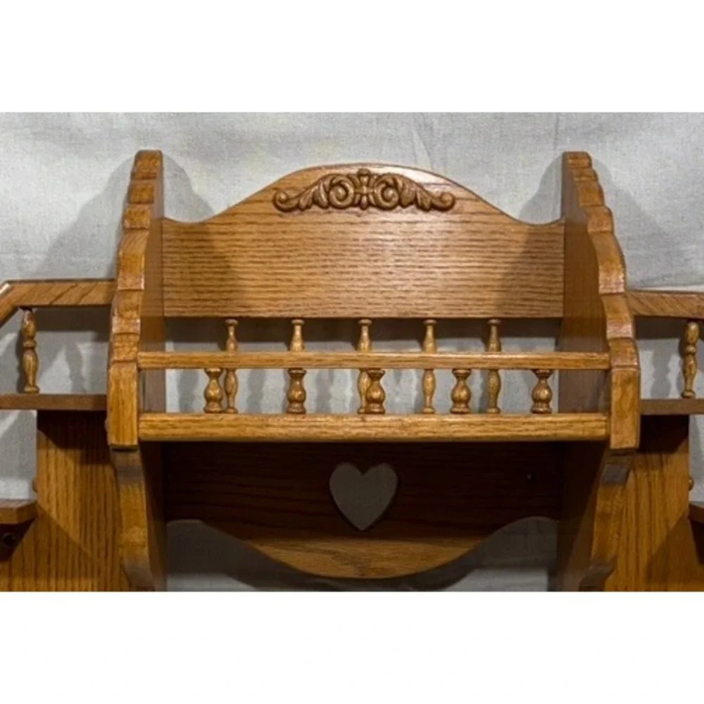 George Hacker Handcrafted Oak Wood Wall Shelf Heart Cutout Spindle 34x17x7.5